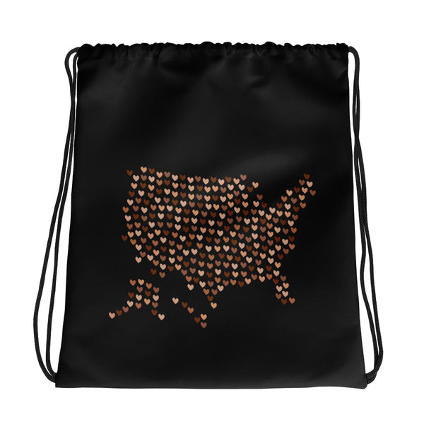 USA Skin Tone Hearts Drawstring Bag