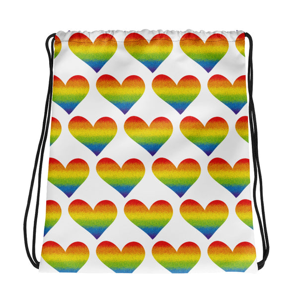 Rainbow Pride Heart Drawstring Bag (More Colors)