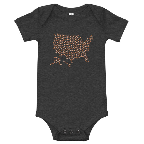 USA Skin Tone Hearts Baby Onesie (More Colors)