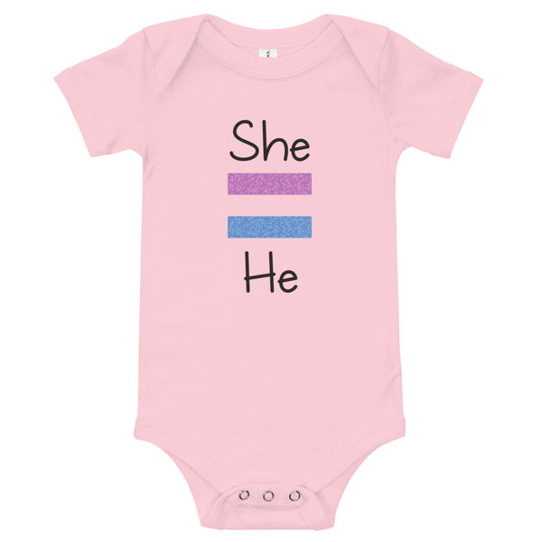 She Equals He Baby Onesie (More Colors)
