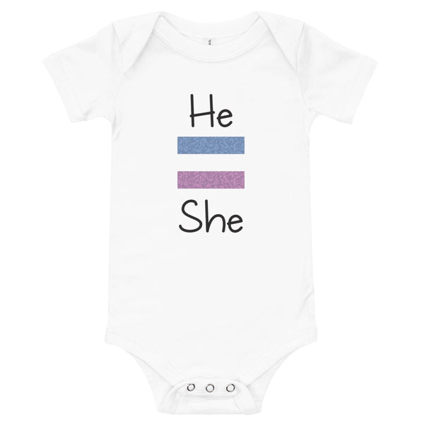 He Equals She Baby Onesie