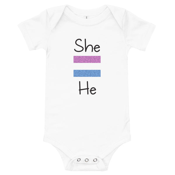 She Equals He Baby Onesie (More Colors)