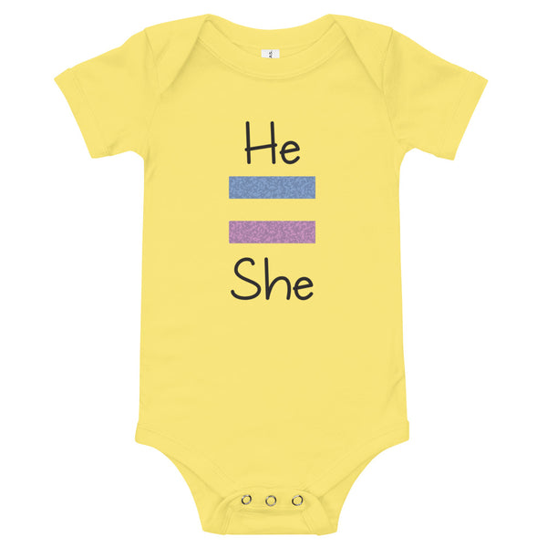 He Equals She Baby Onesie