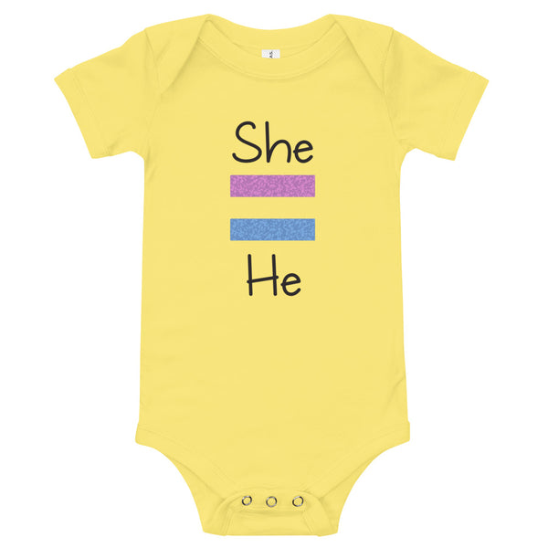 She Equals He Baby Onesie (More Colors)
