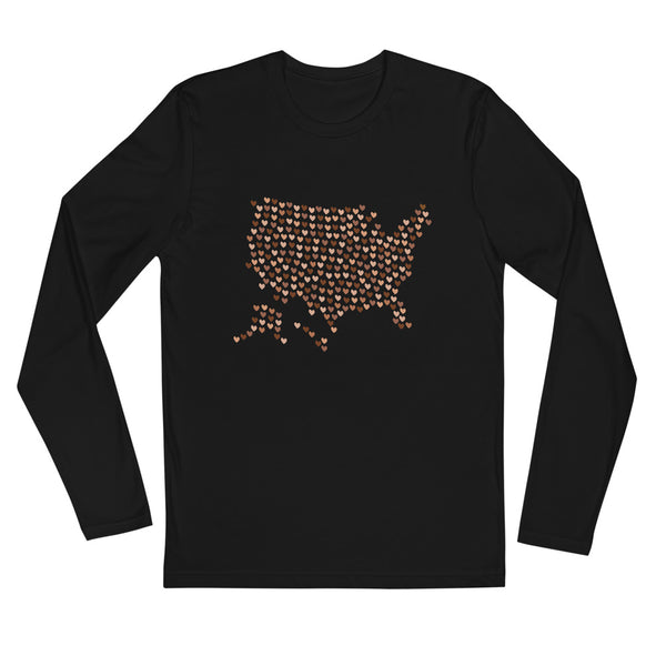 USA Skin Tone Hearts Long Sleeve Fitted Tee (More Colors)