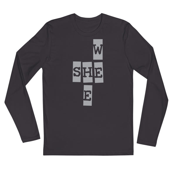 We She He Men's Long Sleeve Fitted Tee (Gray/More Colors)