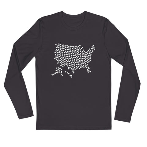 USA Hearts Long Sleeve Fitted Patriotic Tee (More Colors)