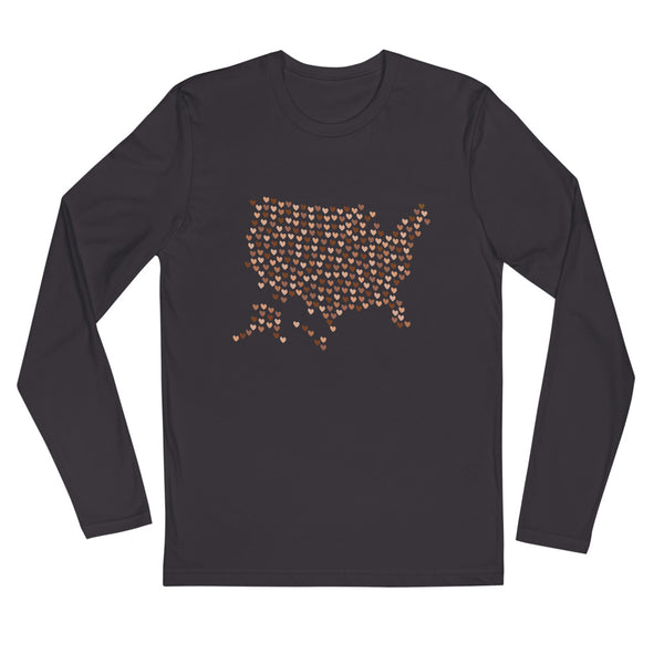 USA Skin Tone Hearts Long Sleeve Fitted Tee (More Colors)
