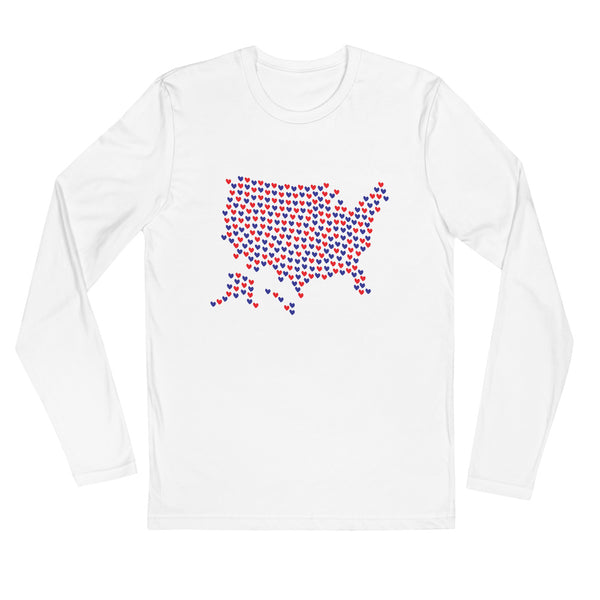 USA Hearts Long Sleeve Fitted Patriotic Tee (More Colors)