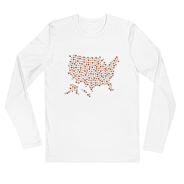 USA Skin Tone Hearts Long Sleeve Fitted Tee (More Colors)