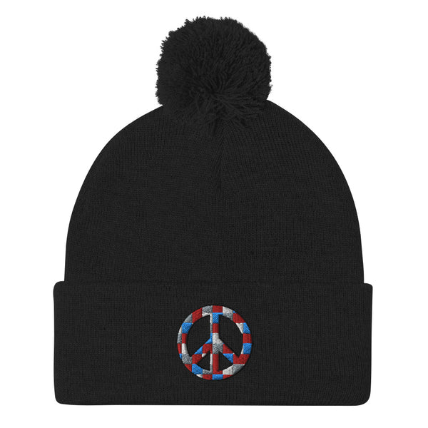 Peace Sign Pom Pom Knit Cap (More Colors)