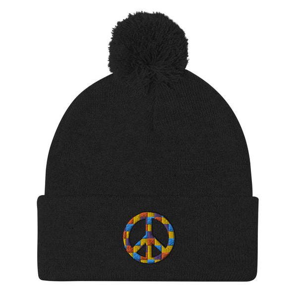 Peace Sign Pom Pom Knit Cap (More Colors)