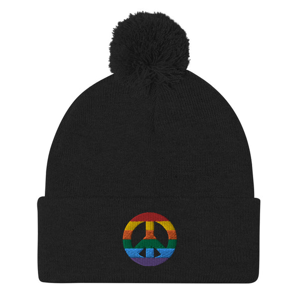 Peace Sign Pom Pom Knit Cap (More Colors)