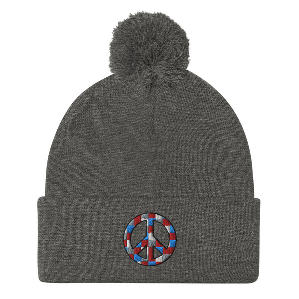 Peace Sign Pom Pom Knit Cap (More Colors)