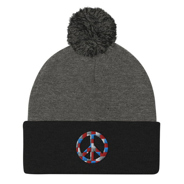 Peace Sign Pom Pom Knit Cap (More Colors)