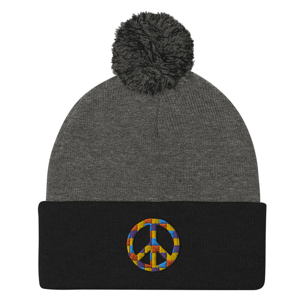 Peace Sign Pom Pom Knit Cap (More Colors)