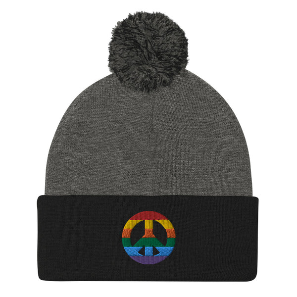 Peace Sign Pom Pom Knit Cap (More Colors)