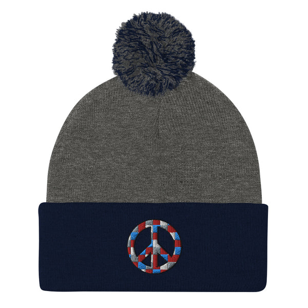 Peace Sign Pom Pom Knit Cap (More Colors)