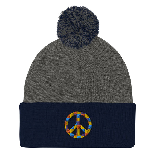 Peace Sign Pom Pom Knit Cap (More Colors)