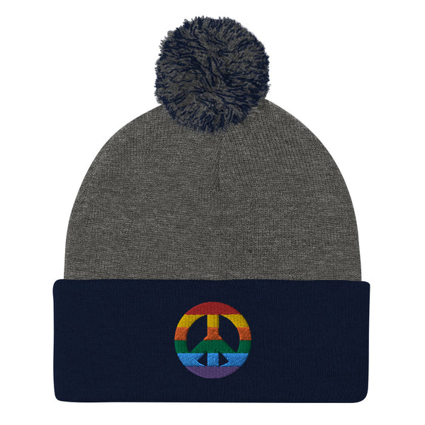 Peace Sign Pom Pom Knit Cap (More Colors)