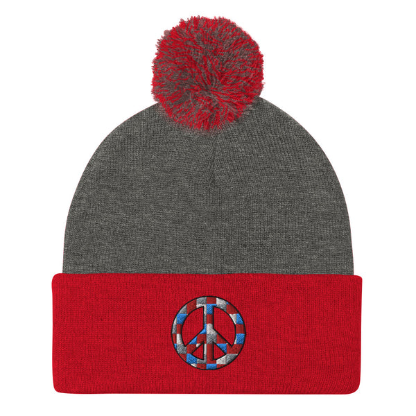 Peace Sign Pom Pom Knit Cap (More Colors)