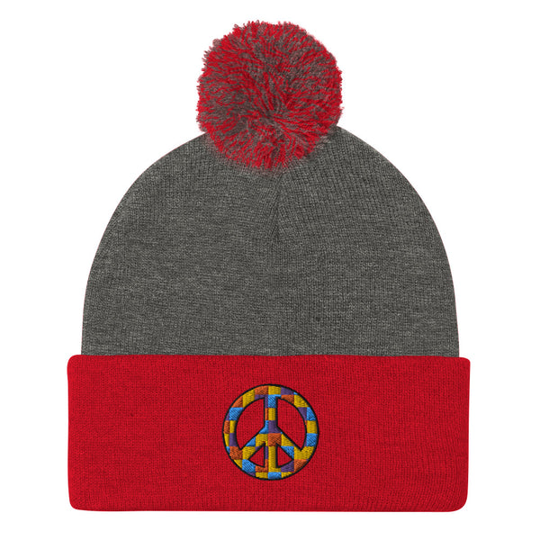 Peace Sign Pom Pom Knit Cap (More Colors)