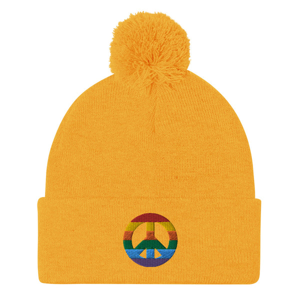 Peace Sign Pom Pom Knit Cap (More Colors)