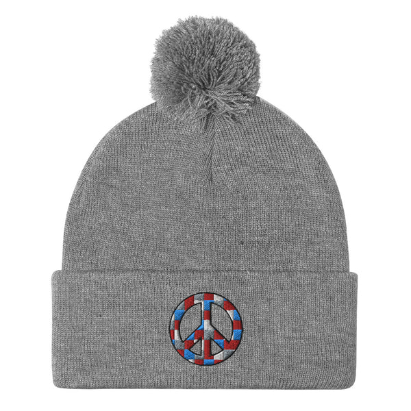 Peace Sign Pom Pom Knit Cap (More Colors)