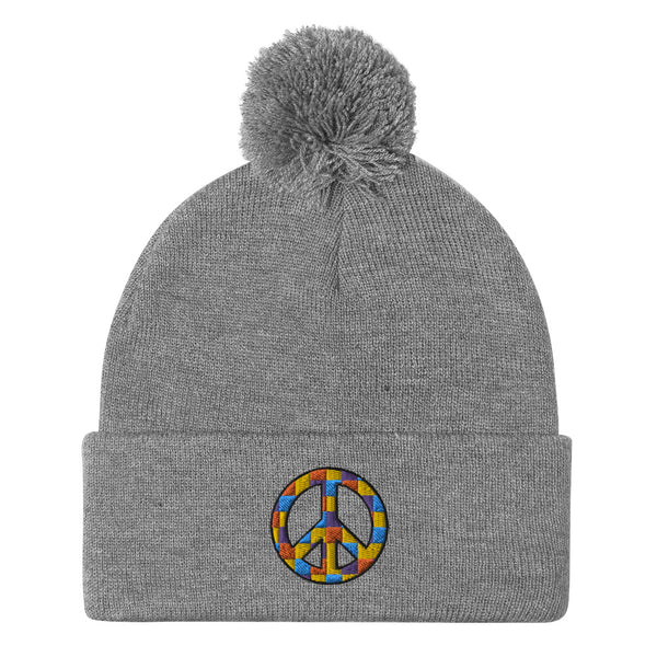 Peace Sign Pom Pom Knit Cap (More Colors)