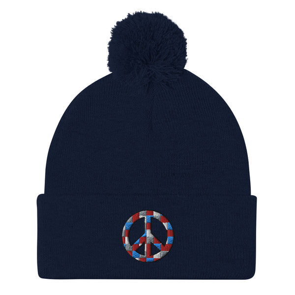 Peace Sign Pom Pom Knit Cap (More Colors)