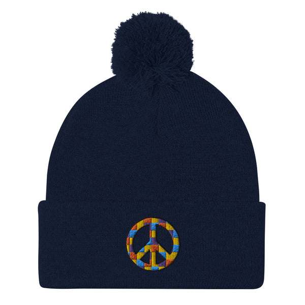 Peace Sign Pom Pom Knit Cap (More Colors)