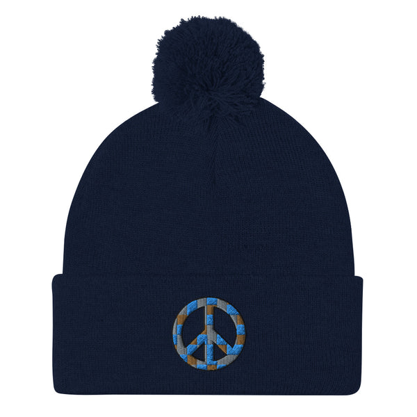 Peace Sign Pom Pom Knit Cap (More Colors)