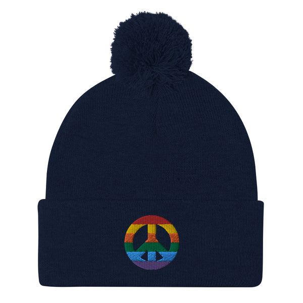 Peace Sign Pom Pom Knit Cap (More Colors)