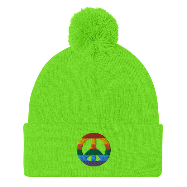 Peace Sign Pom Pom Knit Cap (More Colors)