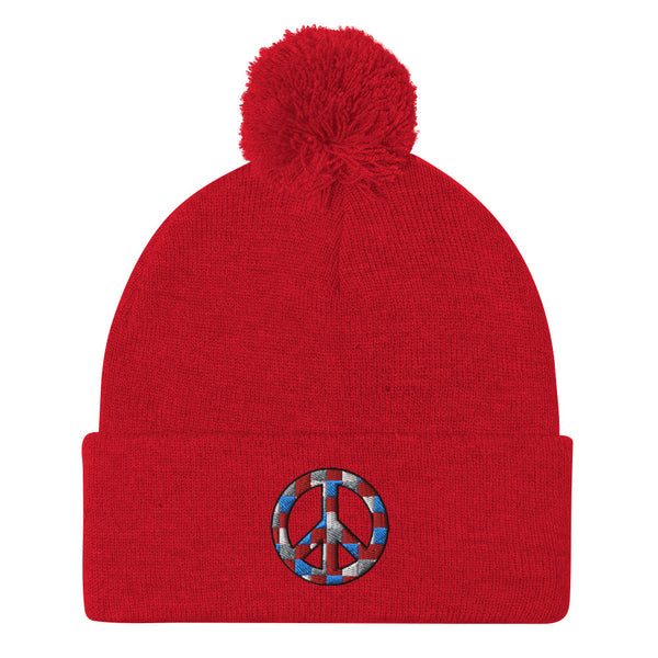 Peace Sign Pom Pom Knit Cap (More Colors)