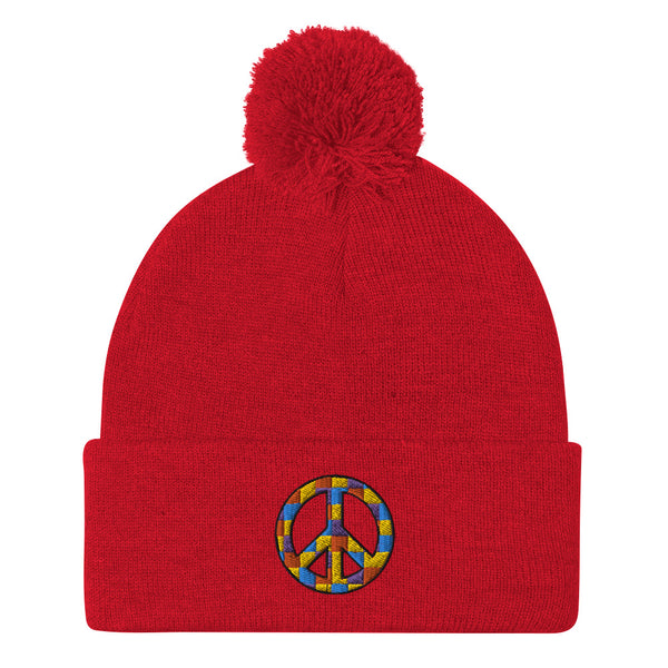 Peace Sign Pom Pom Knit Cap (More Colors)