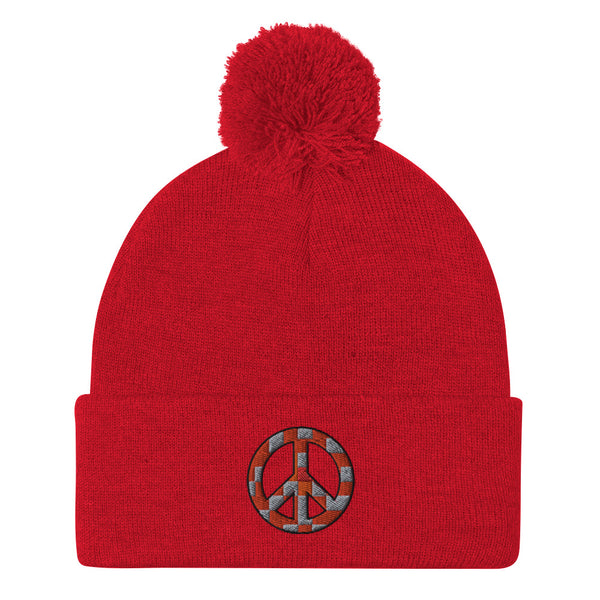 Peace Sign Pom Pom Knit Cap (More Colors)