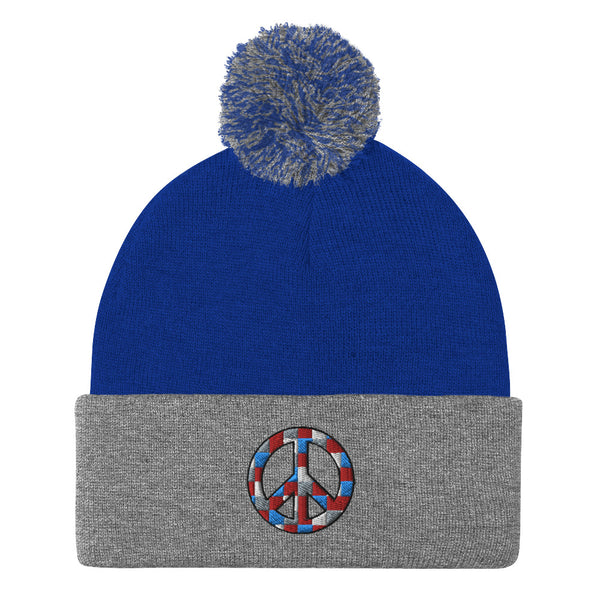 Peace Sign Pom Pom Knit Cap (More Colors)