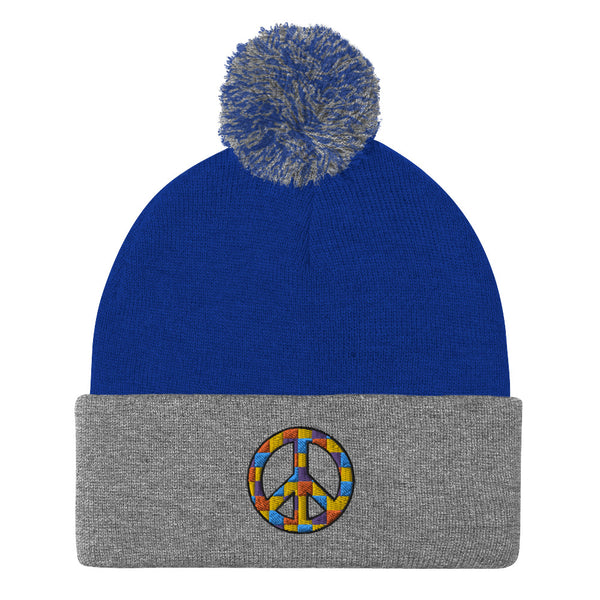 Peace Sign Pom Pom Knit Cap (More Colors)