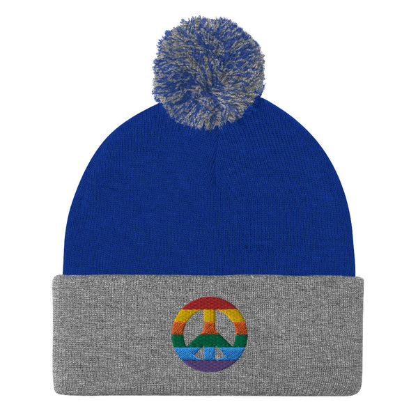 Peace Sign Pom Pom Knit Cap (More Colors)