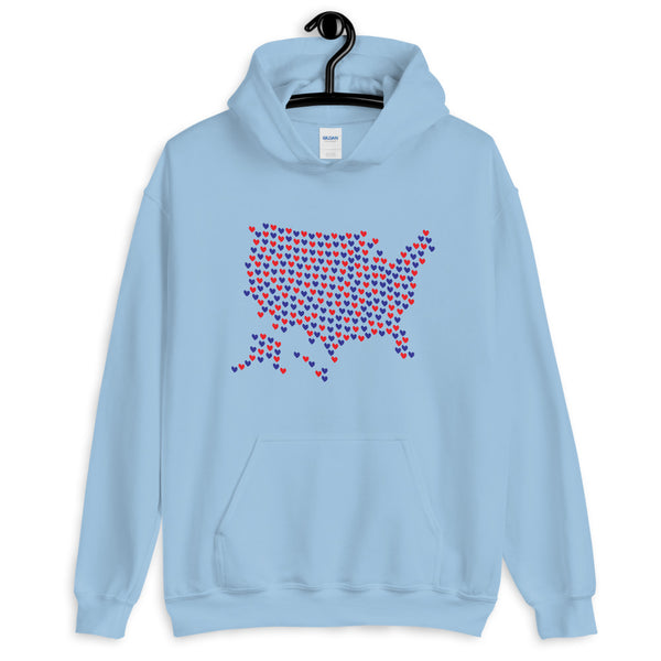 USA Hearts Unisex Hooded Patriotic Sweatshirt (More Colors)