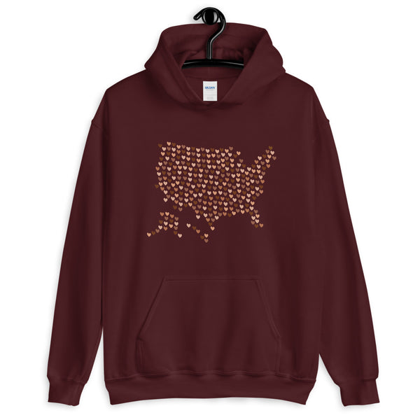 USA Skin Tone Hearts Unisex Hooded Sweatshirt (More Colors)