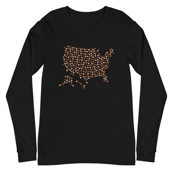 USA Skin Tone Hearts Unisex Long Sleeve Tee (More Colors)