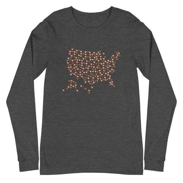 USA Skin Tone Hearts Unisex Long Sleeve Tee (More Colors)