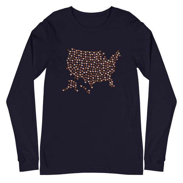 USA Skin Tone Hearts Unisex Long Sleeve Tee (More Colors)