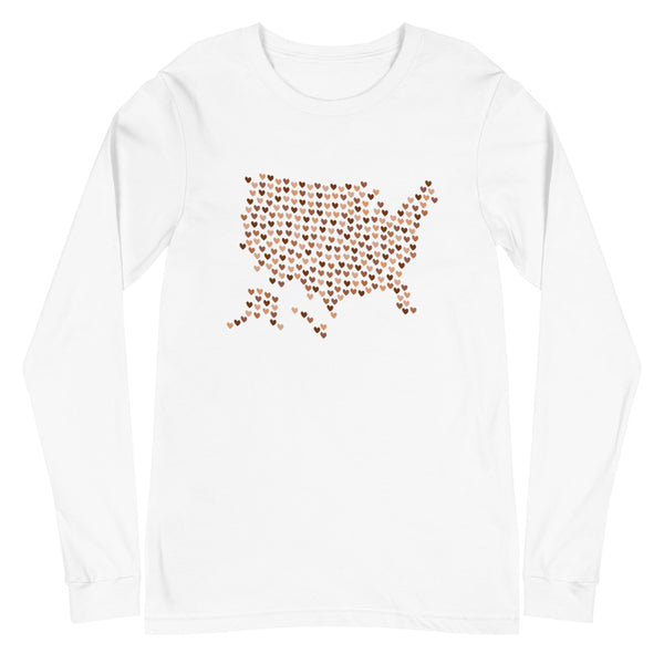 USA Skin Tone Hearts Unisex Long Sleeve Tee (More Colors)