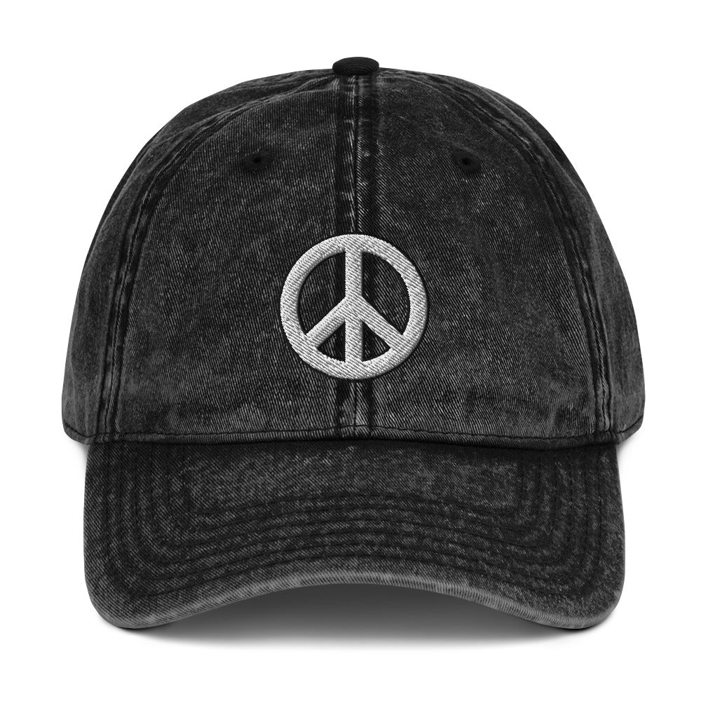 Hippie Peace Sign Vintage Baseball Hat, Flower Child