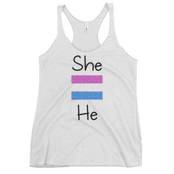She Equals He Women's Racerback Tank (More Colors)