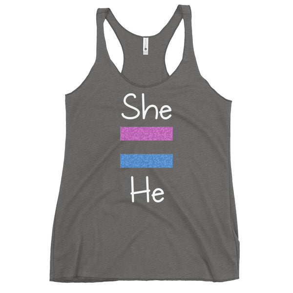 She Equals He Women's Racerback Tank (More Colors)