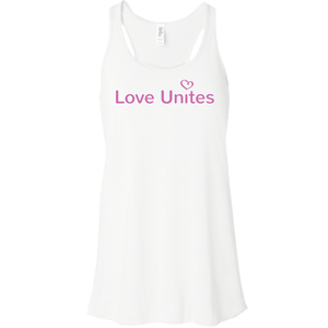 Love Unites Heart Women's Flowy Racerback Tank (Pink)